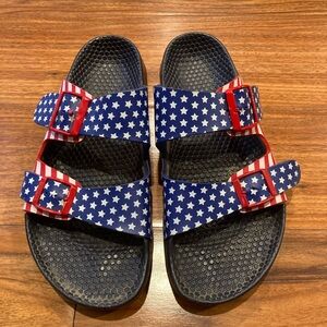 Birkenstock Birki's Sandals Sz 39.5 /L8  Red White Blue USA Flag Stars Slides